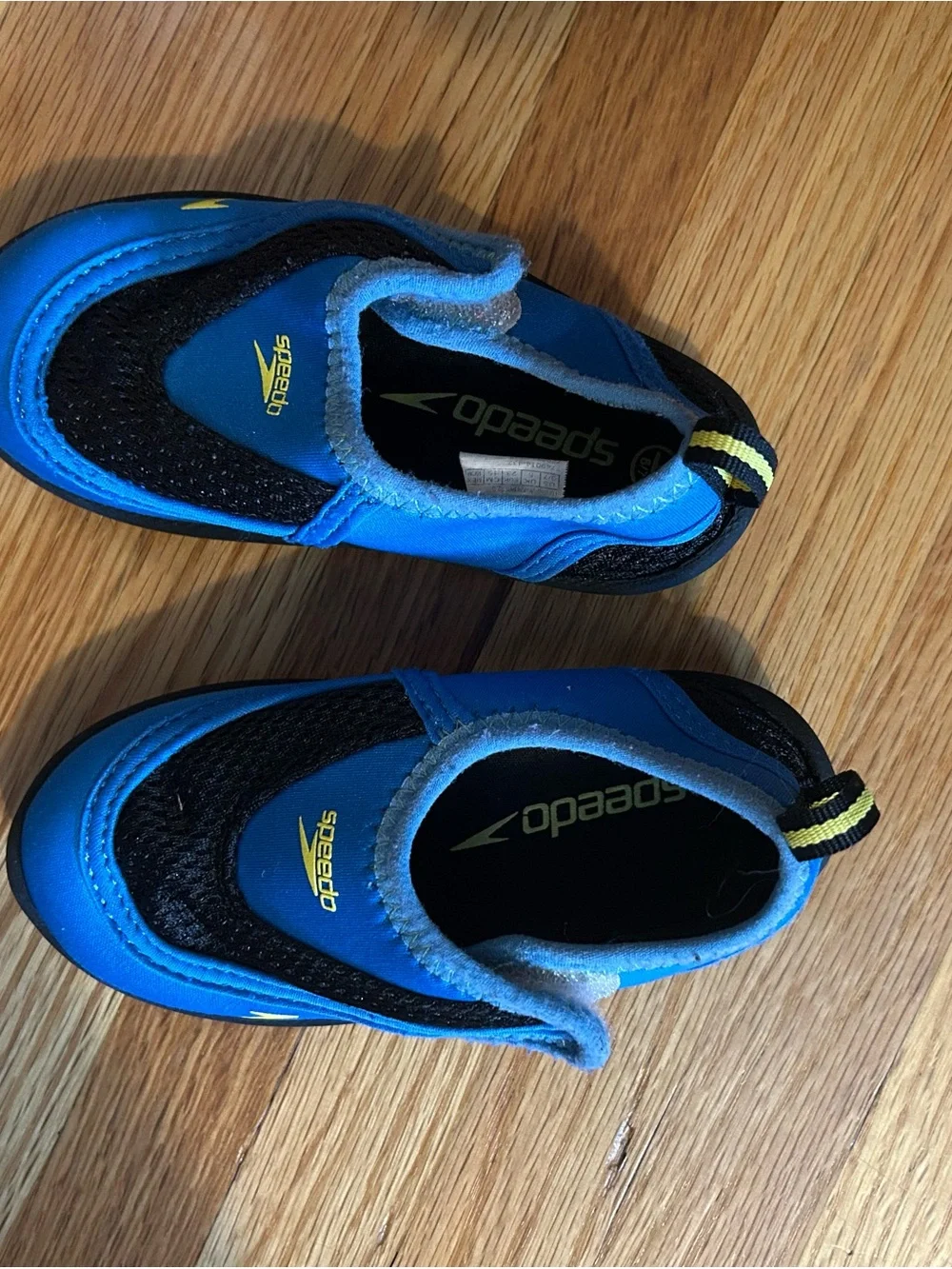 Speedo Kids Blue & Black Slip-On Water Shoes with Yellow Accents